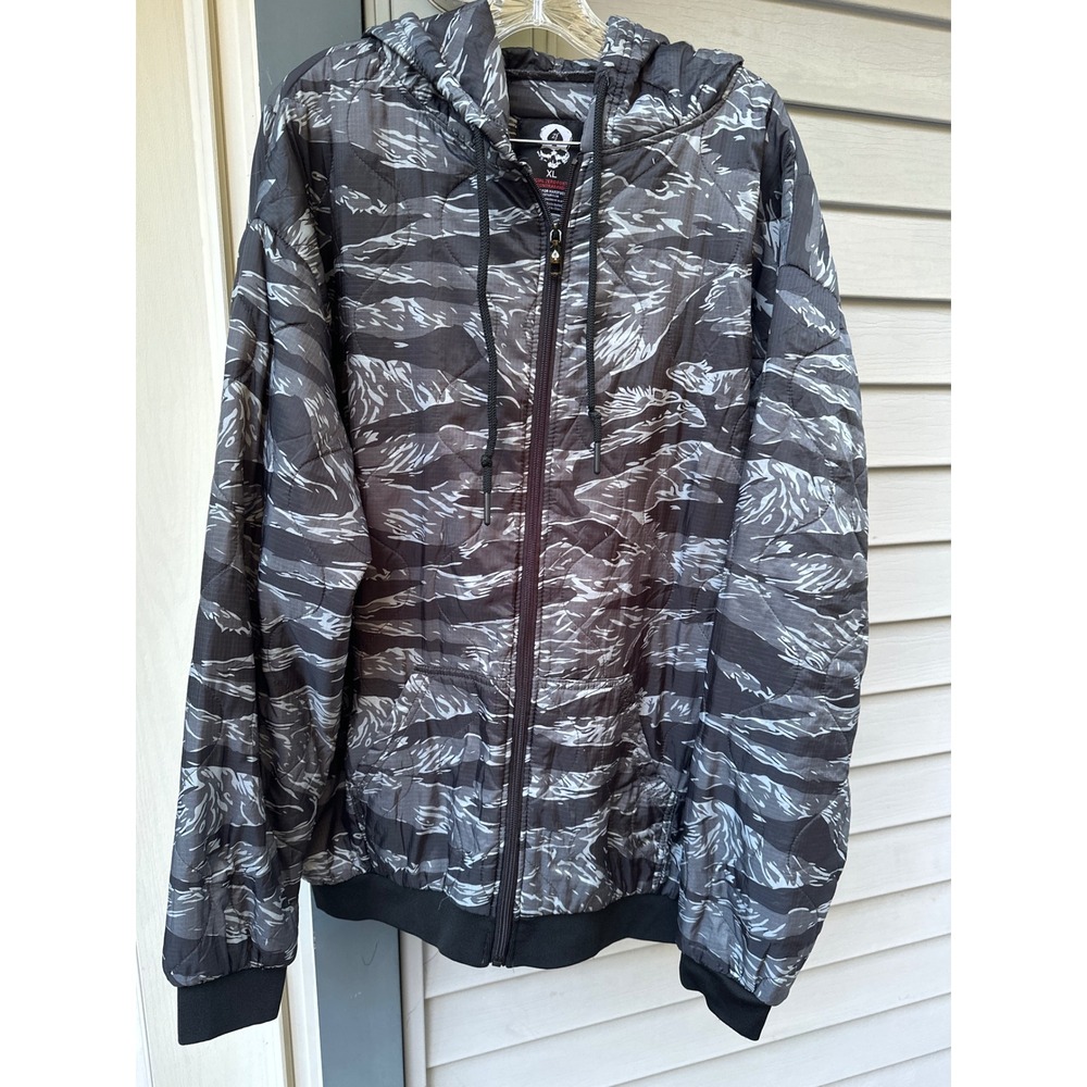Zero Foxtrot Woobie Hoodie Mens XL Grey Tiger Stripe Camo Quilted Zip Jacket